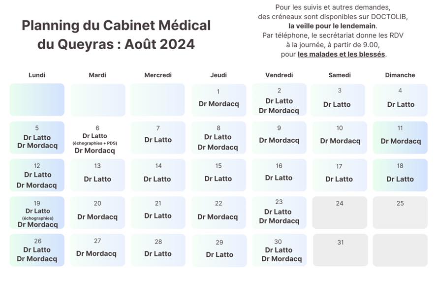 planning medecins aout 2024